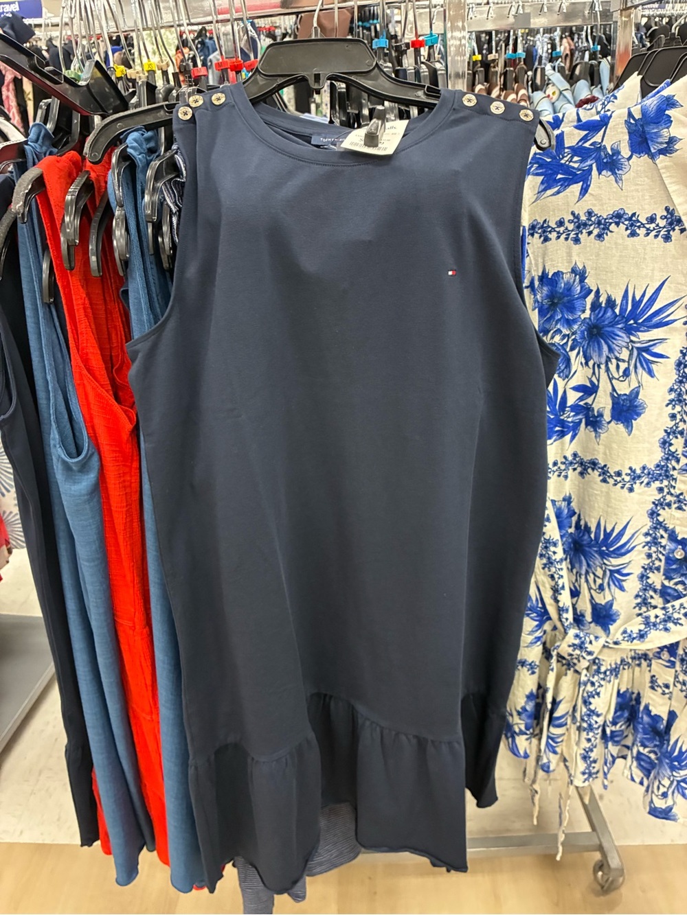Tommy Hilfiger Navy Sleeveless Ruffle-Hem Midi Dress